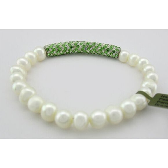 Genuine Pearls & Peridots Stretch Bracelet - Picture 1 of 3